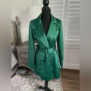 Nastygal satin green trench coat dress
